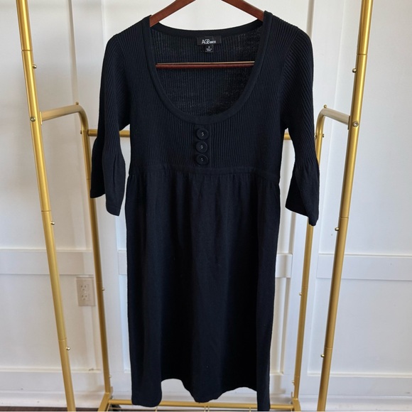 AGB Dresses & Skirts - AGB Sweater Dress Scoop Neck Mid Sleeve Midi Bell Sleeve Black Womens Size S